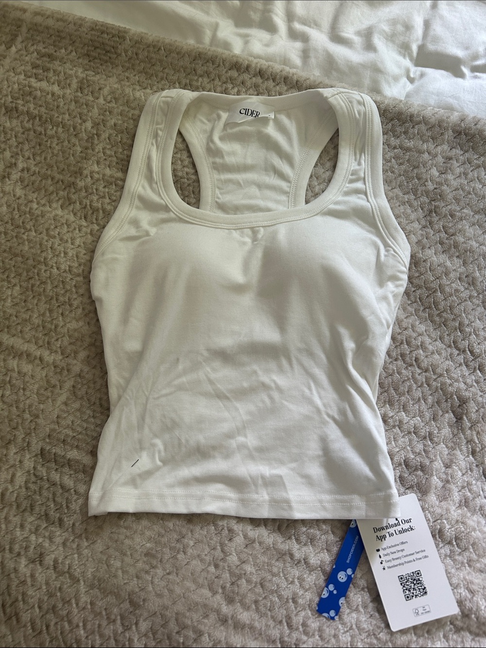 Cider White Ribbed Racerback Tank with Built-In Bra - Picture 2 of 4